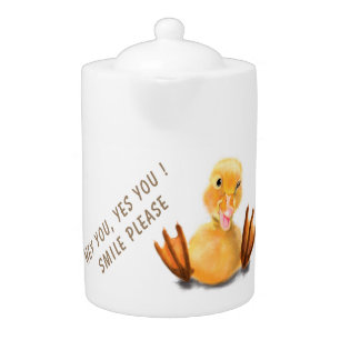 Happy Yellow Duck Funny Teapot - Custom Text