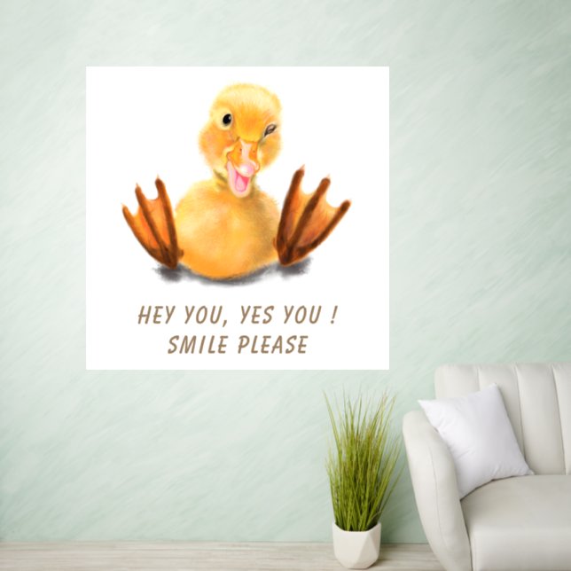 Happy Yellow Duck Playful Wink Smile Wall Decal (Living Room)