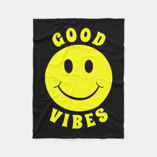 Happy Yellow Face Good Vibes Black Fleece Blanket
