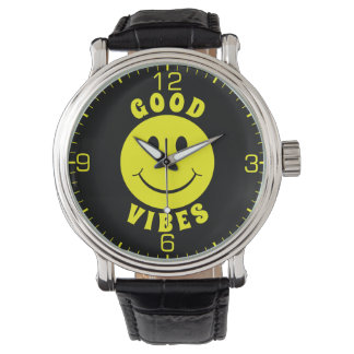 Happy Yellow Face Good Vibes Black Watch