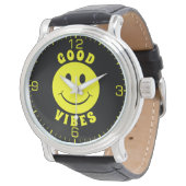 Happy Yellow Face Good Vibes Black Watch (Angled)