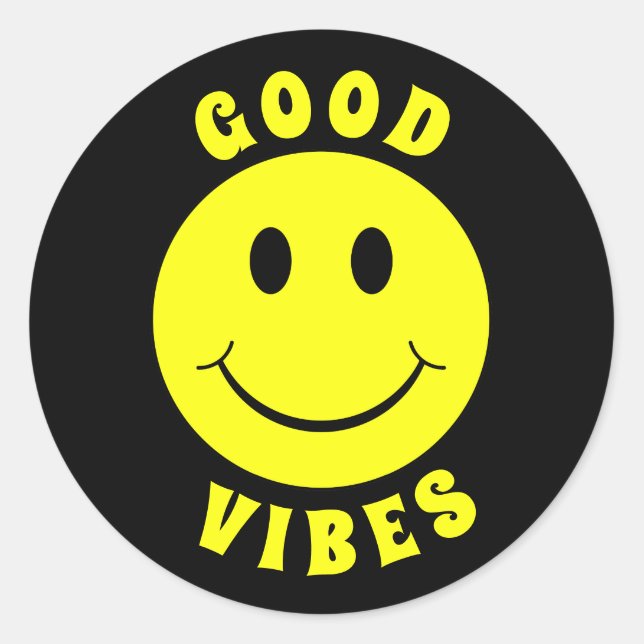 Happy Yellow Face Good Vibes Classic Round Sticker (Front)