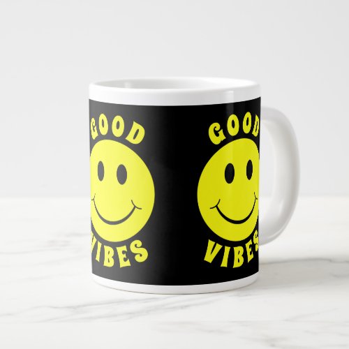 Happy Yellow Face Good Vibes Giant Coffee Mug