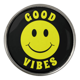 Happy Yellow Face Good Vibes Golf Ball Marker