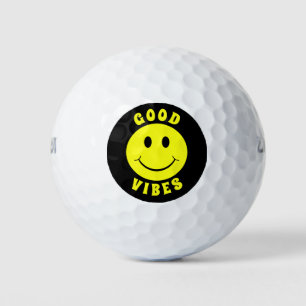 Happy Yellow Face Good Vibes Golf Balls