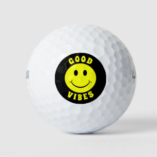Happy Yellow Face Good Vibes Golf Balls