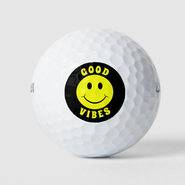 Happy Yellow Face Good Vibes Golf Balls (Front)