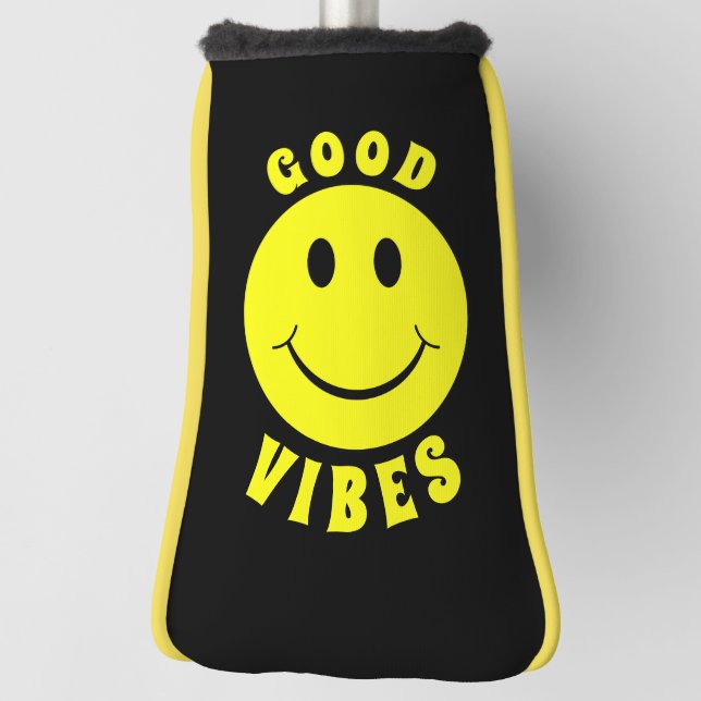 Happy Yellow Face Good Vibes Golf Head Cover (Rotate 90)