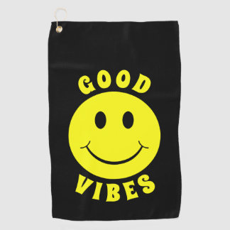 Happy Yellow Face Good Vibes Golf Towel