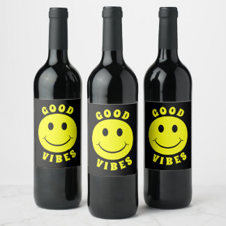 Happy Yellow Face Good Vibes Wine Label