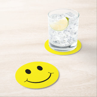 Happy Yellow Face Graphic Round Paper Coaster