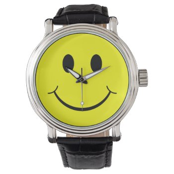Happy Yellow Face Graphic Watch by ironydesigns at Zazzle