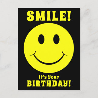 Happy Yellow Face Smile Its Your Birthday Black Postcard