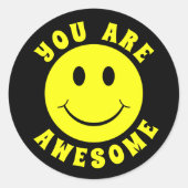 Happy Yellow Face You Are Awesome Classic Round Sticker (Front)