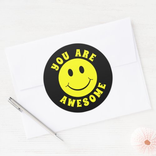 Happy Yellow Face You Are Awesome Classic Round Sticker