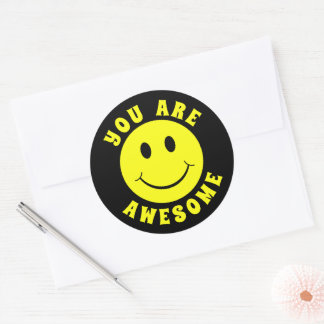 Happy Yellow Face You Are Awesome Classic Round Sticker