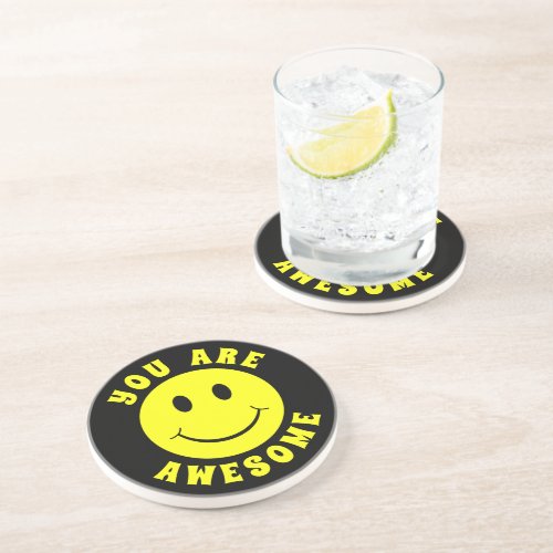 Happy Yellow Face You Are Awesome Coaster