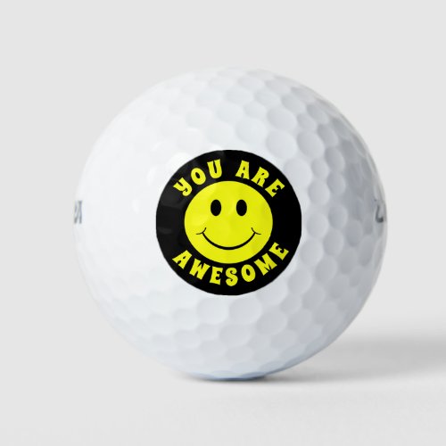 Happy Yellow Face You Are Awesome Golf Balls