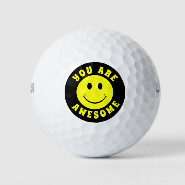 Happy Yellow Face You Are Awesome Golf Balls (Front)