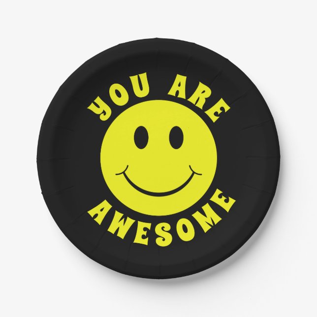 Happy Yellow Face You Are Awesome Paper Plates (Front)