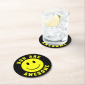 Happy Yellow Face You Are Awesome Round Paper Coaster (Insitu)