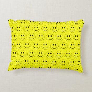 Happy Yellow Faces Accent Pillow by ironydesigns at Zazzle