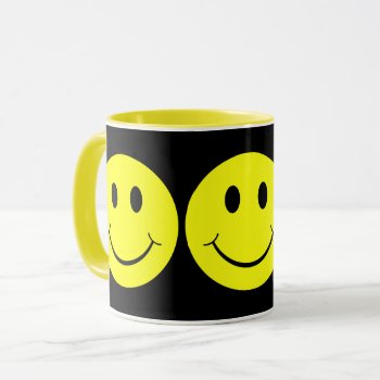 Happy Yellow Faces Black Mug by ironydesigns at Zazzle