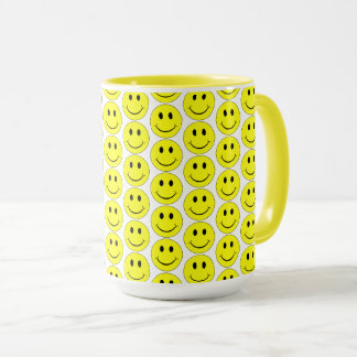 Happy Yellow Faces Pattern Big Mug