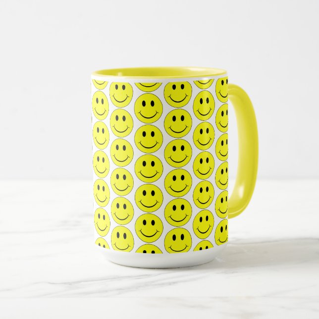 Happy Yellow Faces Pattern Big Mug (Front Right)