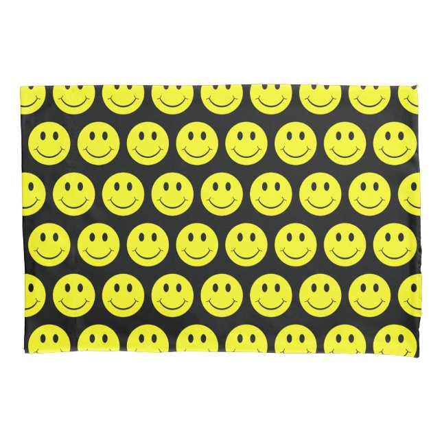 Happy Yellow Faces Pattern Black Pillow Case (Front)