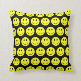 Happy Yellow Faces Pattern Black Throw Pillow