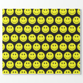 Happy Yellow Faces Pattern Black Wrapping Paper (Flat)