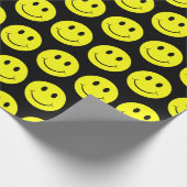Happy Yellow Faces Pattern Black Wrapping Paper (Corner)