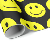 Happy Yellow Faces Pattern Black Wrapping Paper (Roll Corner)