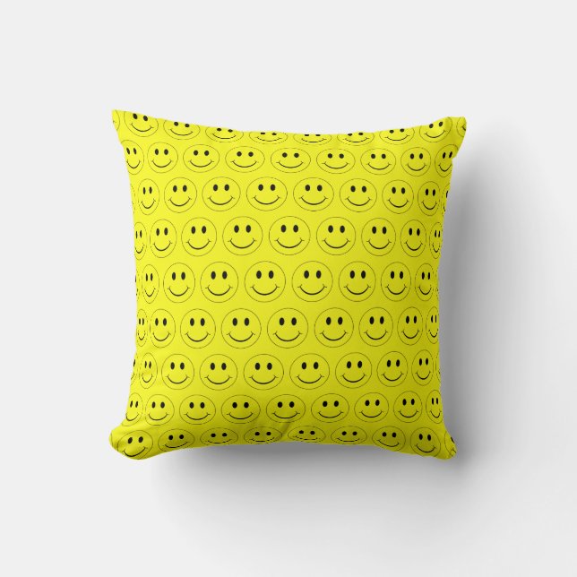Happy Yellow Faces Throw Pillow (Front)