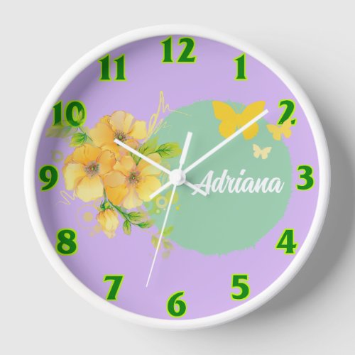 Happy Yellow Flower and Butterfly Wall Clock