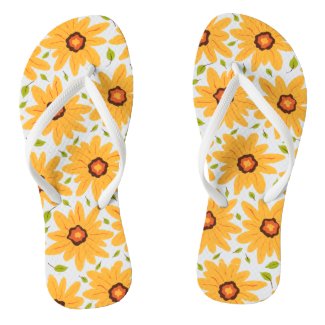 Happy Yellow Flower on White Flip Flops Sandals