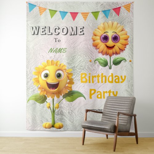 Happy Yellow Flowers Birthday Party Backdrop