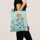 Happy Yellow Flowers on Aqua Tote Bag