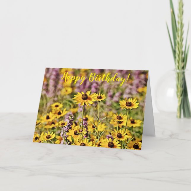 Happy Yellow Flowers Wildflower Birthday Card (Front)