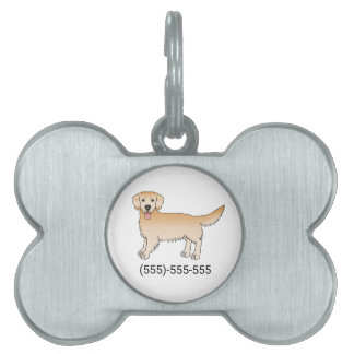 Happy Yellow Golden Retriever And A Phone Number Pet ID Tag