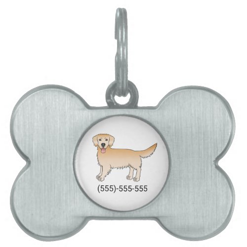 Happy Yellow Golden Retriever And A Phone Number Pet ID Tag
