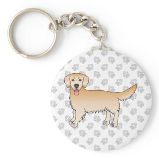 Happy Yellow Golden Retriever Cartoon Dog And Paws Keychain
