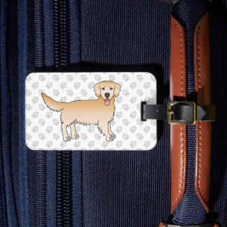 Happy Yellow Golden Retriever Cartoon Dog And Paws Luggage Tag