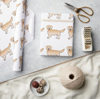 Happy Yellow Golden Retriever Cartoon Dog Pattern Wrapping Paper