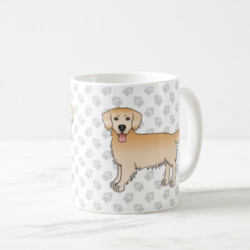 Happy Yellow Golden Retriever Cartoon Dogs  Paws Coffee Mug