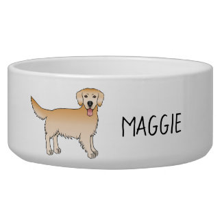 Happy Yellow Golden Retriever Cute Dog With A Name Bowl