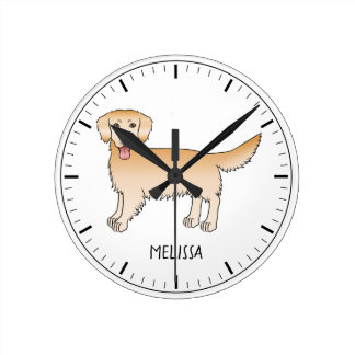 Happy Yellow Golden Retriever Cute Dog With A Name Round Clock