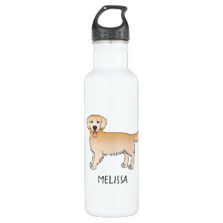 Happy Yellow Golden Retriever Cute Dog With A Name Stainless Steel Water Bottle