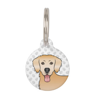 Happy Yellow Golden Retriever Dog Head And Paws Pet ID Tag